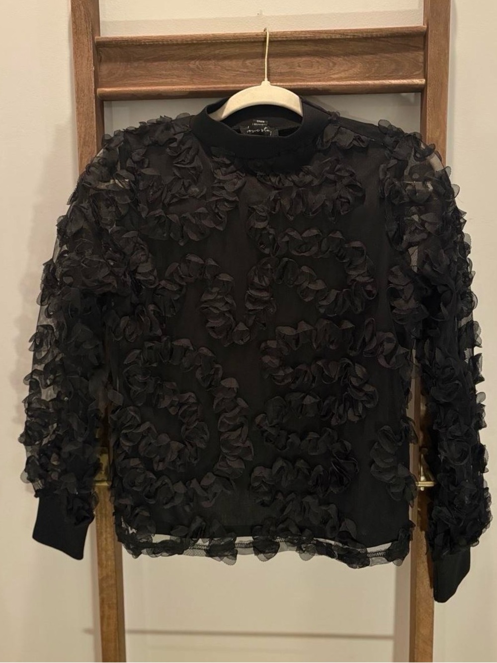 Embellished Black Sheer Long-Sleeve Top/sweatshirt. (0042)